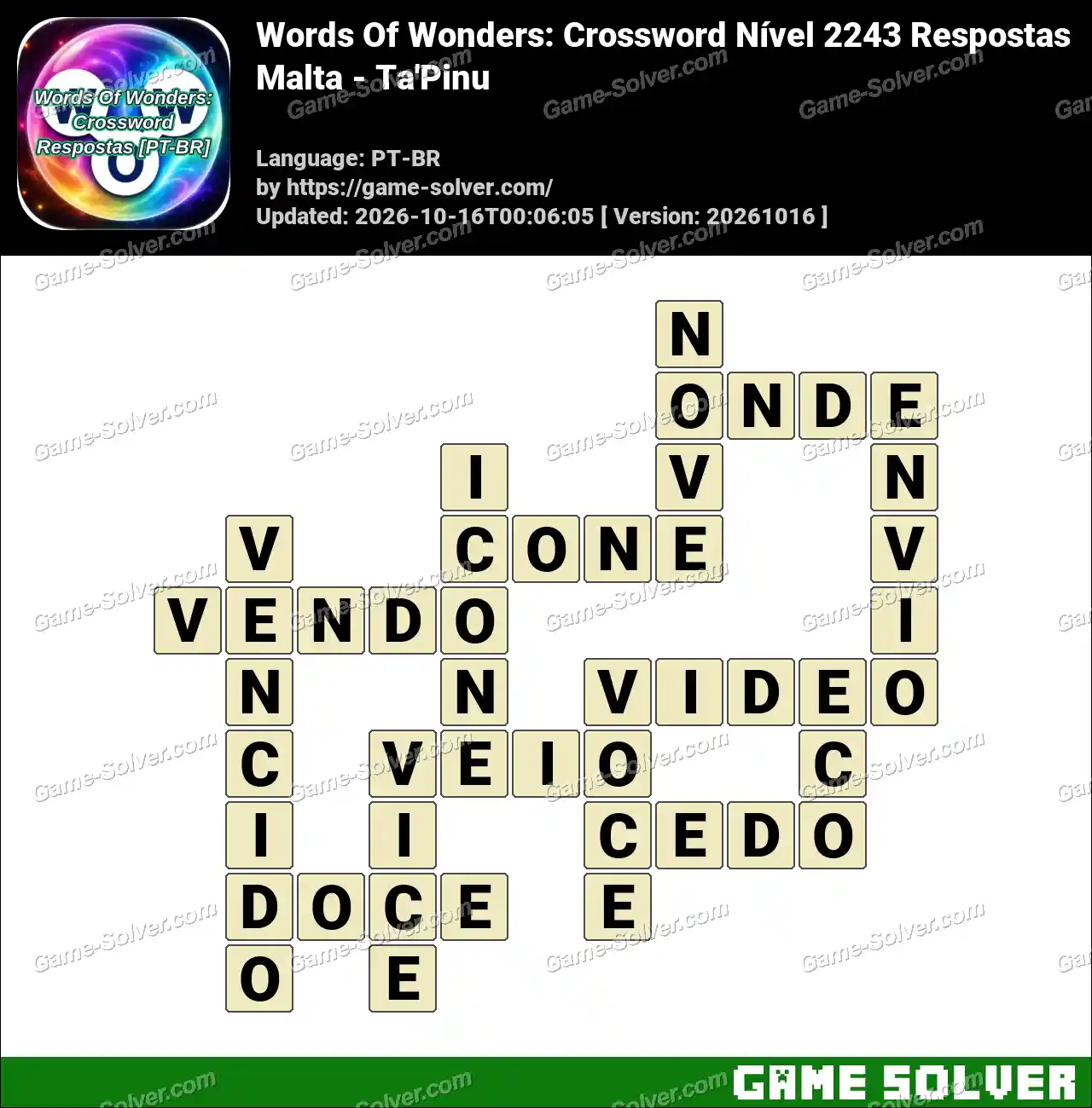 Words Of Wonders: Crossword Nível 2243 Respostas – Malta – Ta’Pinu
